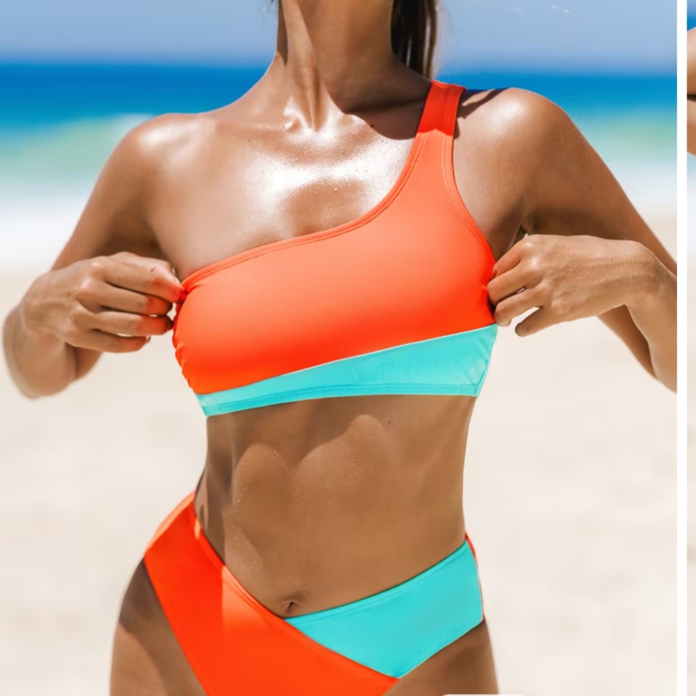 NWT CUPSHE Orange/Teal Bikini Set